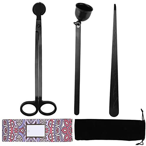 Aladeno 3-in-1 Kerzenzubehör-Set, Edelstahl, Kerzendocht-Trimmer, Schneider, Kerzenlöscher, Kerzendocht-Löffel, exquisites Kerzenpflegeset für Kerzenliebhaber (schwarz)
