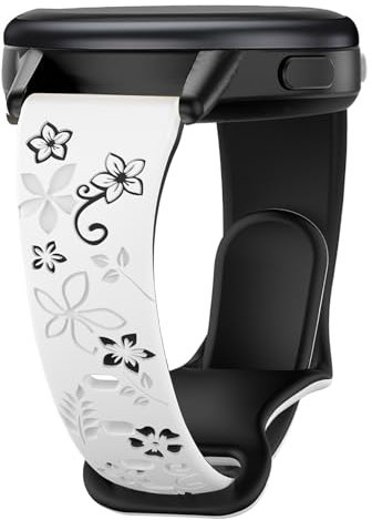 CUNUJIX Floral Gravierte Schlank Silikon Armband für Garmin Vivoactive 4S / Venu 3S / Venu 2S / Vivomove 3S, 18mm Soft Sport Wasserdichtes Ersatzband für Garmin Forerunner 255s/255s Music/265S Damen