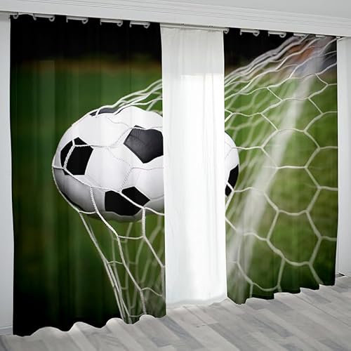 Rptidmv Vorhänge mit Ösen 2er Set Fußball Modern Blickdichte Vorhang Thermovorhang Kälteschutz Verdunklungsvorhänge für Wohnzimmer Schlafzimmer Kinderzimmer 140 x 175 cm (BxH)