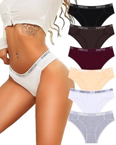 FINETOO Cotton Underwear Women Breathable Knickers For Womens Comfortable Pants Sports Briefs Women's Sexy Panties 6 Pcs Multipack-M