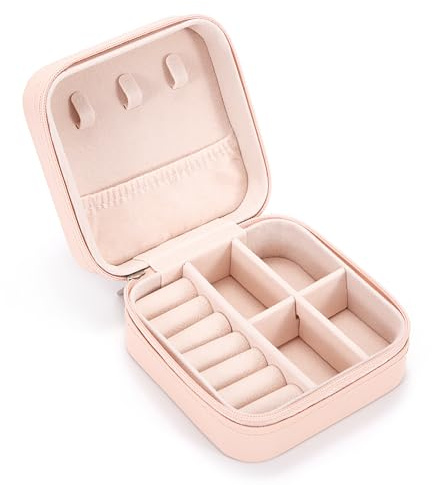 Tunejoy Caja Joyero Pequeña, Portátil Joyero Viaje Cajas para Joyas Mini Organizador de Joyero para Mujer Niña Caja Joyero Accesorios para Anillos, Aretes, Pendientes, Pulseras y Collares, Rosado
