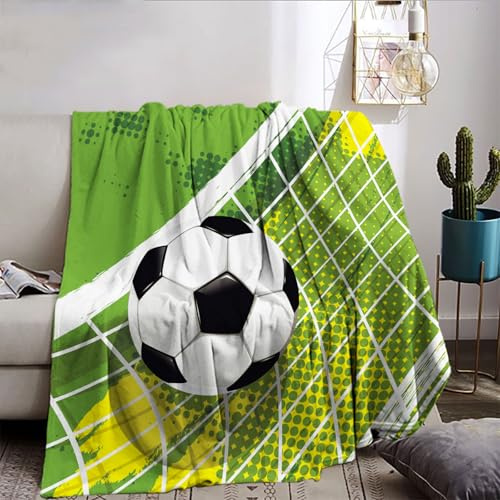 Couverture douillette de football en flanelle - 150 x 200 cm - Thème sportif - Pour lit d'enfant (C, 130 x 150 cm)