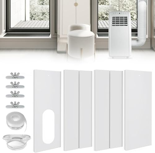Kit Ventana Aire Acondicionado Portatil, HOVCEH 4 Piezas Kit de Ventilación de Ventanas de Aire Acondicionado 16 x 43-140 cm con Tubo de Desagüe de 13/15 cm, Kit aire Acondicionado Ventana