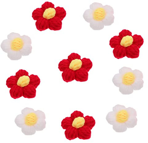 Sewroro 10stücke Handgefertigte Wollblumen Broschen Und Haarschmuck DIY Accessoires Für Blumenhaarschmuck Damen Eleganter Flauschiger Anstecker in Rot Und Weiß Zum Basteln Und Verzieren