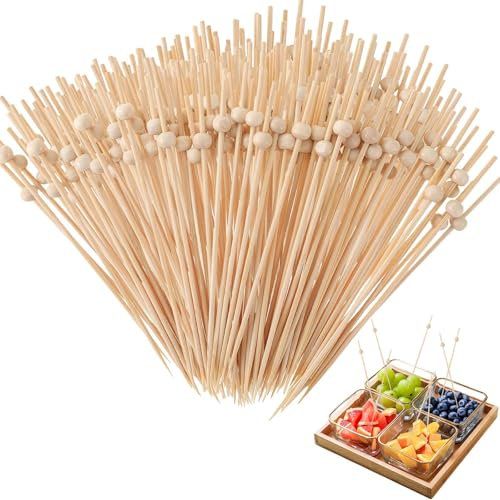 Juego de 200 brochetas de madera, pinchos para comida para los dedos, diseño bonito y creativo, palillos de dientes de madera que se pueden utilizar para pinchos de carne a la parrilla, mini