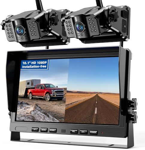 eRapta Magnetisches kabelloses Rückfahrkamera 10'' LCD 1080P | 9600mAh Rückfahrkamera Funk unterstützt 2 Kameras, Rückfahrkameras mit IP69K Wasserdichter,Nachtsicht für Auto LKW Wohnmobil