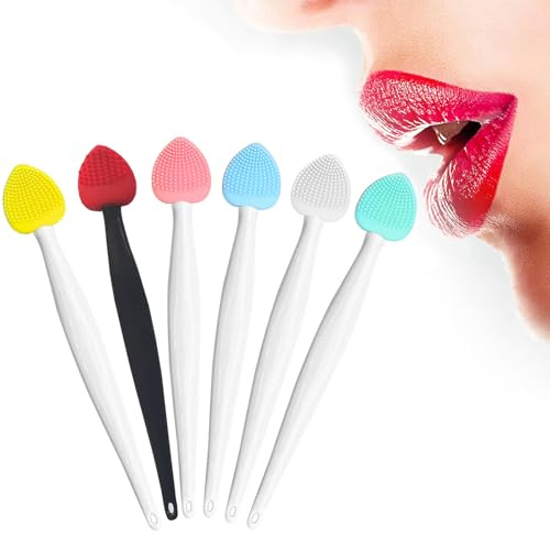 Lippenpeeling-Bürste, doppelseitiges Silikon-Peeling-Pinsel-Set, sanftes Lippenpeeling, Schrubber für glatte, weiche, helle, vollere gesunde Lippen (6 Farben)