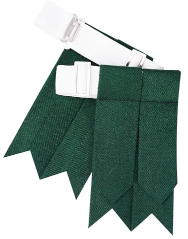 Men’s Kilt Flashes with Adjustable Buckle – Plain & Tartan Kilt Sock Garters – Acrylic Wool Highland Wear (GREEN)