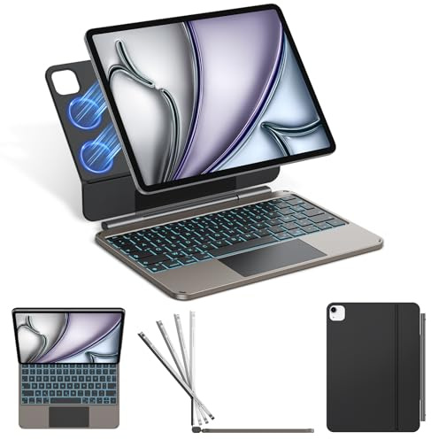 TECURS - Funda con teclado magnético para iPad Air de 11 pulgadas (M3/M2, 2025/2024)/Air 5/4, Magic Keyboard para iPad Pro 11 (4e/3e/2ª generación) con teclado táctil, AZERTY, gris espacial y negro