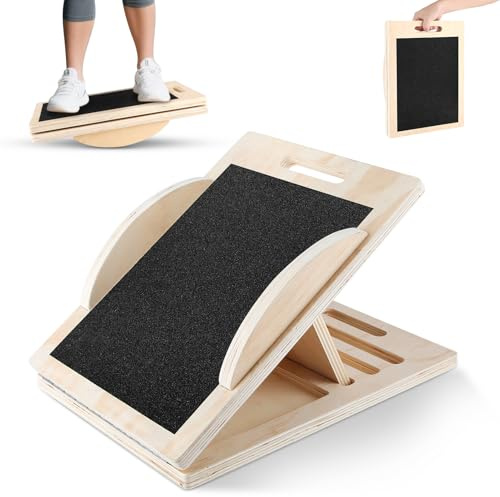 Schrägbrett Holz – Verstellbares Balance Board mit 5 Winkeln (0°–45°) | Waden-Dehner & Stretch Board | Anti-Rutsch Sport Brett und Trainingsplatte Knie für Fitness, Reha, Physiotherapie, Heimtraining