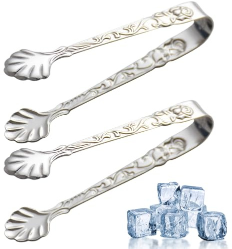 2 Pcs Stainless Steel Sugar Tongs - Heat Resistant Mini Serving Tongs for Appetizers, Ice, Tea Party, Coffee, Food, Cooking, Salad, Grilling - U-Shaped Kitchen Tongs - Silver