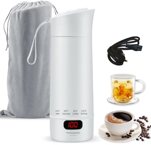 400 ML rese-vattenkokare, 3-i-1 liten bärbar vattenkokare, mini elektrisk vattenkokare med temperaturinställning, automatisk avstängning resevattenkokare för te, kaffe, barnmat