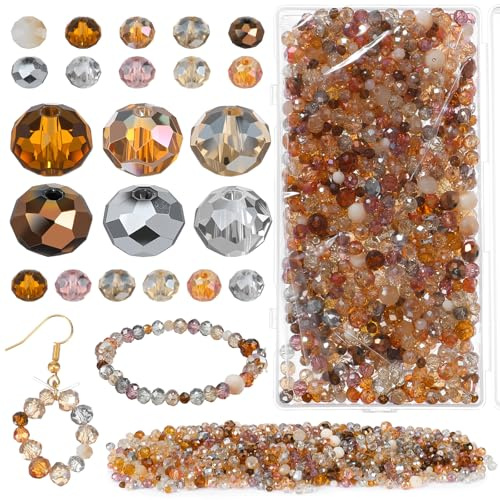 800pcs Glass Beads for Bracelet Making Beads for Jewellery Making Faceted Rondelle Glass Assorted Jewelry Multi Faceted Loose Rondelle Bead for Bracelets Necklace Earring DIY Decor