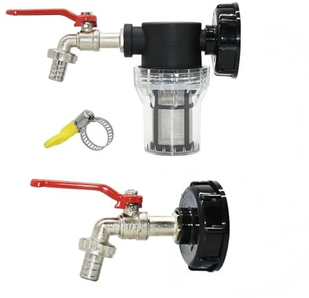 Adaptador de grifo de tanque IBC, filtro de rosca S60 a conector de manguera de jardín de 15-16mm, válvula de bola de aleación, accesorio de barril de lluvia de 1000 litros(A21)