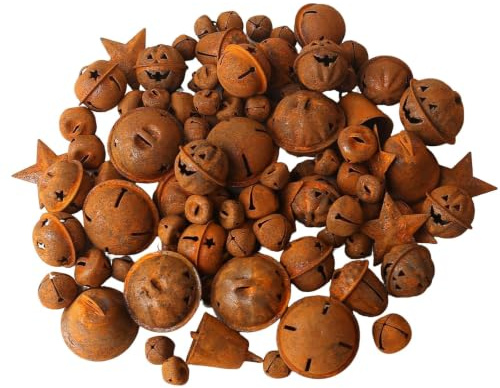 DAHI 98pcs rostige Glöckchen Halloween Glöckchen Rustikale Metallsterne Vintage für Feiertagsfeiern und DIY Bastelprojekte (Rusty-A)