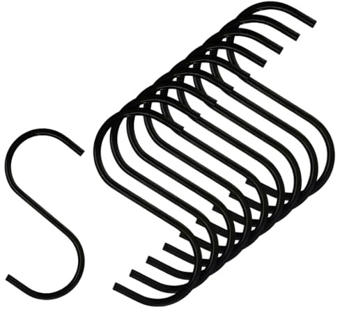 10 Pezzi Ganci a S Piccoli, Gancio multifunzionale in metallo per Cucina Bagno Giardino Ufficio, Nero Piccolo-73mm