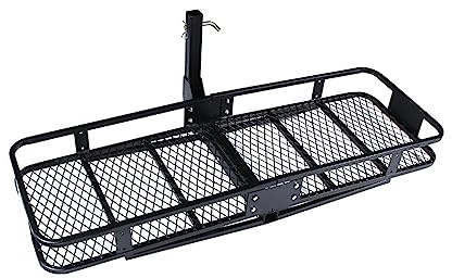 150CM Basket Folding Hitch Cargo Carrier Foldaway Steel Mesh Cargo Rack Basket Carrier Luggage Hitch Tow Bar Car Roof 500 Lbs