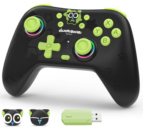 GeekShare Wireless Gaming Controller with Hall Joystick, 1000Hz Polling Rate, 6-Axis Gyro, RGB, Turbo, 1000mAh, Bluetooth Controller for PC,Switch,Android,iOS,Steam (Controller And Receiver Kit)