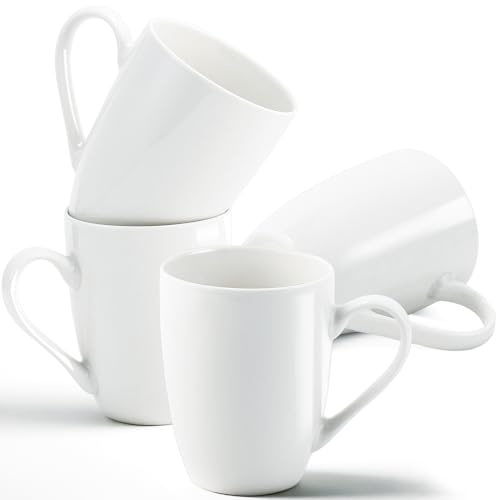 Loppdece 4 Stück Weiße Kaffeetassen Porzellan, 350 ml, mit Henkel | Kaffeebecher, Tasse Becher Keramik, Kaffeetasse Weiß, Spülmaschinenfest and Mikrowellengeeignet, for Kaffee Tee Cappuccino