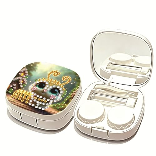 Diamond Art Painting Tragbarer Kontaktlinsenbehälter mit Spiegel mit Aufbewahrungsbox, Pinzette, Tragestab, tragbare Augenkontakte, Mini-Behälter-Set mit L- und R-Kappen für Zuhause, Reisen