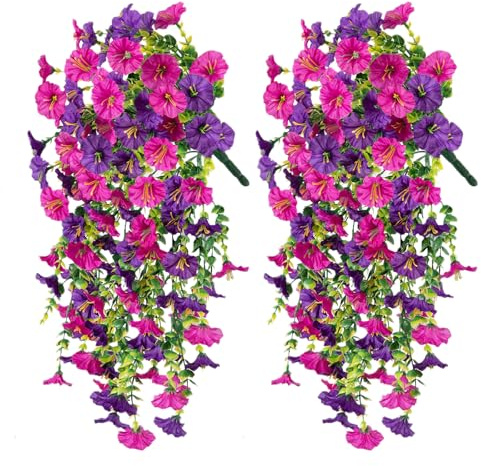 2 Confezione Petunia Appesa Pianta Finta Cadente Piante Artificiali da Balcone Fiori Finti per Decorazioni da 77 cm per Decorazioni da Balcone Matrimoni Decorazioni da Parete Ecc