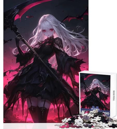 Puzzle per adulti da 1000 pezzi ragazza anime dark con falce giocattoli antistress fantastici regali e giocattoli gioco rompicapo con poster abbinato e foglio di quiz dimensioni 38x52cm