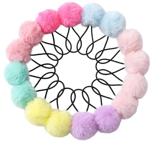 Glamoreal Pompon-Haargummis, 16 pièces d'élastiques pour cheveux, balles scrunchies, accessoires capillaires pour femmes (5 cm, multicolore)