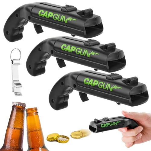 3PCS Abrebotellas, Abridor de Cerveza Divertidos, Abridor de Cerveza Botellas Cap Gun con Pistola para Fiestas en Casa, Barbacoa al Aire Libre, Juego Creativo, Regalo Divertido (Negro)