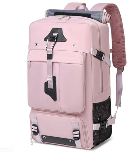JIABAOZ Großer Reiserucksack 60L/80L, 2-In-1 Umwandelbarer Rucksack Für Damen & Herren, Wasserdicht, Mit Schuhfach & Laptopfach, Für Reisen, Wandern & Arbeit (Rosa,62 x 35 x 23 cm (80 l))