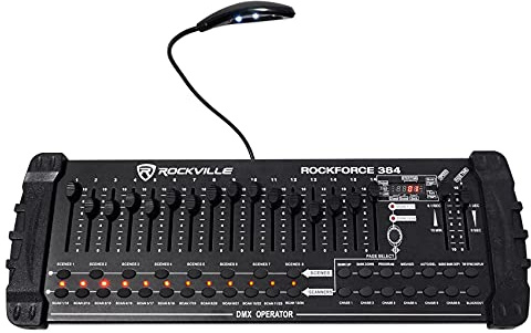 Rockville ROCKFORCE 384 Channel DMX Light/Fog Lighting Controller, MIDI Control, 30 Scene Banks, 6 Chases, LED Display, for DJs and Stage Lighting