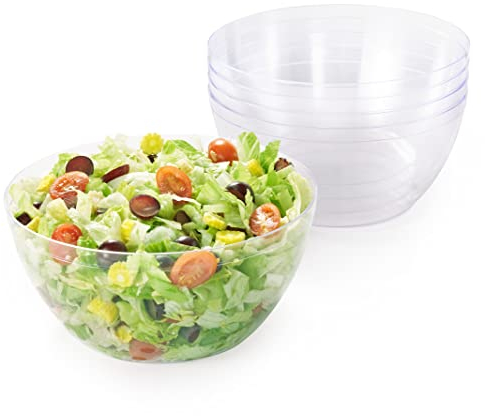 Matana 5 Grandi Ciotole in Plastica Rigida Trasparente, Insalatiere, XL 3500ml - Resistenti e Riutilizzabili - Insalate, Finger Food, Snack e Patatine - Feste, Picnic, Compleanni, Barbecue