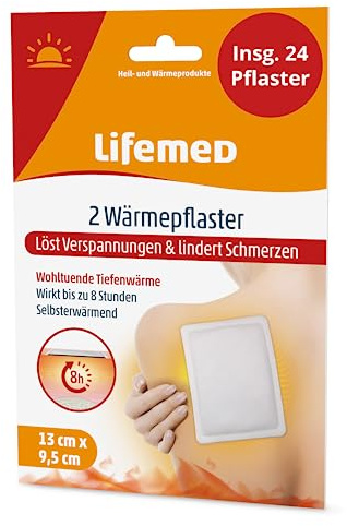 Lifemed 2 värmeplåster 13 x 9,5 cm – 12-pack med 24 plåster | Självvärmande – lugnande djup värme upp till 8 timmar. · för rygg, nacke och axlar – utan läkemedelsingrediens