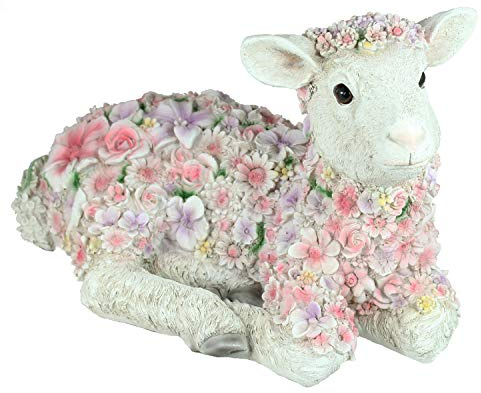 colourliving Deko Schaf Florence Schaf Figur Gartendeko Schaf Gartenfigur Gartendekoration Lamm Osterlamm Blumen Lamm (liegend)