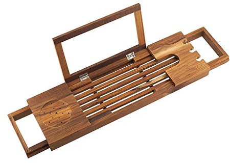F-HOME Bathroom Trays, Wood Bathtub Caddy Bath Tub Tray Bridge Shower Shelves Organizer Tray With 51-84 X 4 X 16 Cm