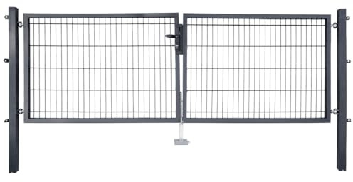 HORI Gartentor Einzel/Doppel-Flügeltor für Doppelstabmattenzaun – Komplettset inkl. Beschlagset, Zylinder & Schlüssel – verzinkt & pulverbeschichtet Farbe: Anthrazit - Größe: 1000 x 3000 mm (H x B)