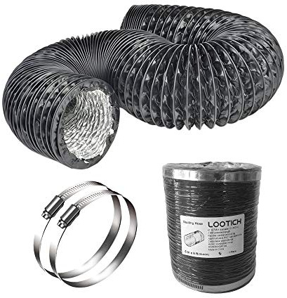 LOOTICH PVC Alu Flexrohr Ø127mm Länge 2,5m Abluftschlauch Flexibel Luftleitungen Rohr Flexschlauch für Badezimmer Küche Hydroponik HVAC Lüftung 2 Stück Schlauchschelle Edelstahl Schwarz