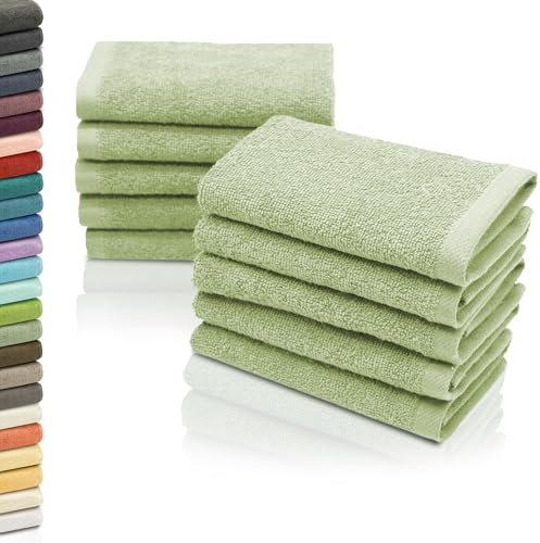 ZOLLNER 10er Set Seiftücher - weiche und saugstarke Waschlappen - waschbar bis 95°C - Baumwolle - 30x30 cm in lindgrün