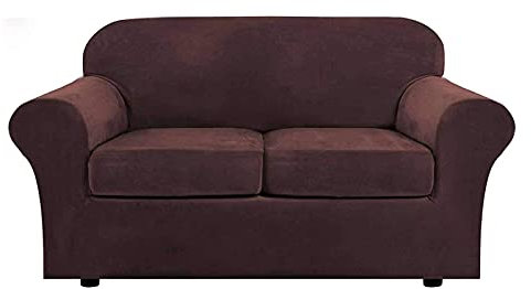 Velvet Stretch Sofa Schonbezug Dreiteiliger Anzug, rutschfeste Sofabezüge Weiche Couchbezüge Möbelschutz für Kinder Pet-brown-2Seat3set