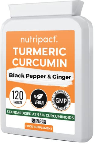 Turmeric Tablets 2000mg with Black Pepper & Ginger, Vitamin C and Vitamin D3 - High Strength 95% Curcumin Supplements, Vegan and Gluten Free, 120 Count, UK Made