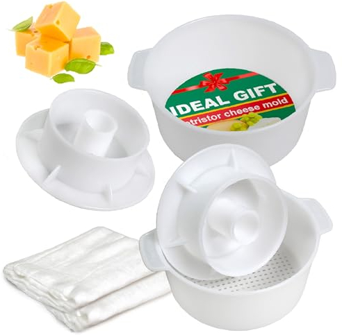 2 moldes para queso con pistón seguidor y gasa – Kit para hacer queso – Suministros para hacer queso – Molde para hacer queso – Cesta para hacer queso – Paño de algodón para colar – Molde para queso
