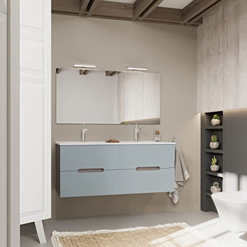 Kiamami Valentina - Mobile bagno 120cm doppio lavabo, cassetti blu opaco | Magnolia