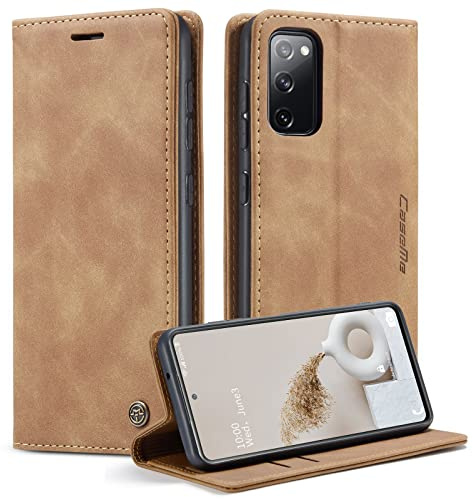 CaseMe Handyhülle für Samsung Galaxy S20 FE 5G/4G Hülle Premium Leder Klappbar Flip Case Magnet Kartenfach Standfunktion Tasche Schutzhülle für Samsung Galaxy S20 FE 5G/4G - Braun