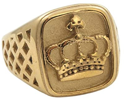 OAKKY retrò Classico Re Corona Modello Cavaliere Anelli Uomo Donna Acciaio Inossidabile Europeo e Americano Stile Rock Punk Completo Oro Taglia 17