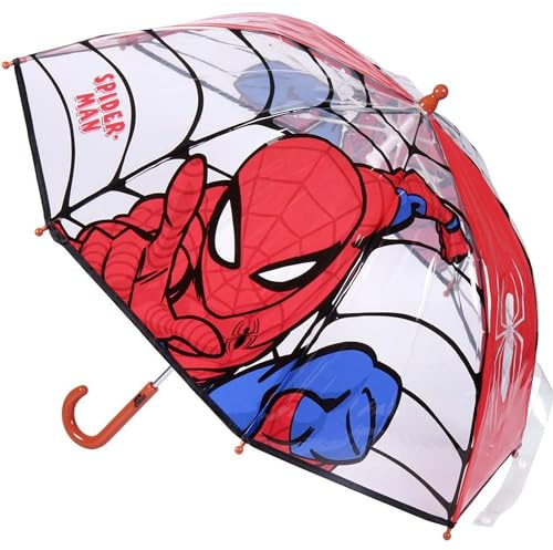 CERDÁ LIFE'S LITTLE MOMENTS - Paraguas Transparente Niño de Spiderman - Apertura Manual con Mecanismo Antiviento y Proteccion - Licencia Oficial Marvel, Rojo, único