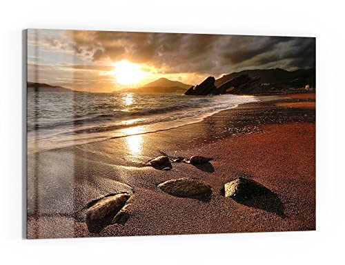 DEQORI Glas-Magnettafel | 90x60 cm groß | Motiv Strand im Sonnenuntergang | Memo-Board aus Glas | Magnetboard inkl. Magnete, Stift & Tuch für Küche & Büro | Tafel magnetisch & beschreibbar