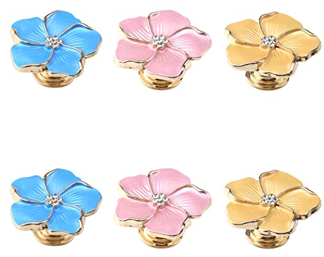 Geesatis 6 Stück bunte Schubladenknäufe, Blumenblätter, Schrank, Kommode, dekorative Möbelknöpfe (blau + rosa + gelb)