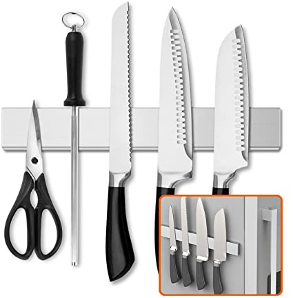 LERJU Magnetischer Messerhalter für Kühlschrank, 30,5 cm, doppelseitig, Edelstahl, mit starker magnetischer Zugkraft, Verwendung als Küchenmesserhalter, Messerständer und Werkzeughalter, silberfarben