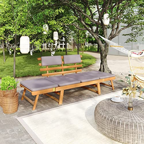 Keketa Gartenbank 2-in-1 mit Auflagen Sonnenliege Gartenbank Sitzbank Verstellbar Tagesbett Multifunktionsbank Gartenliege für Garten Terrasse Balkon 190 cm Massivholz Akazie