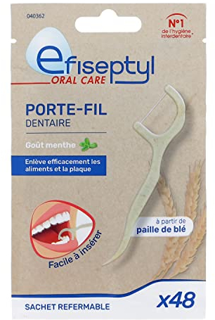 Efiseptyl - Floss Holder - Wheat Straw - Mint Flavour - Easy to Insert - Resealable Bag - Pack of 48