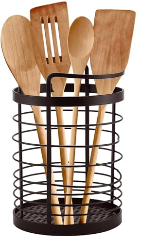 MeYuxg Küchenutensilienhalter, mit Ablauflöchern von Utensilienhalter Küche Hohe Kapazität Besteckständer, für Küchenutensilien Aufbewahrung Küche Aufbewahrung Kochlöffelhalter（Schwarz Braun）